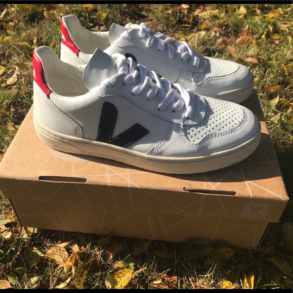 Veja White Sneakers with red and blue